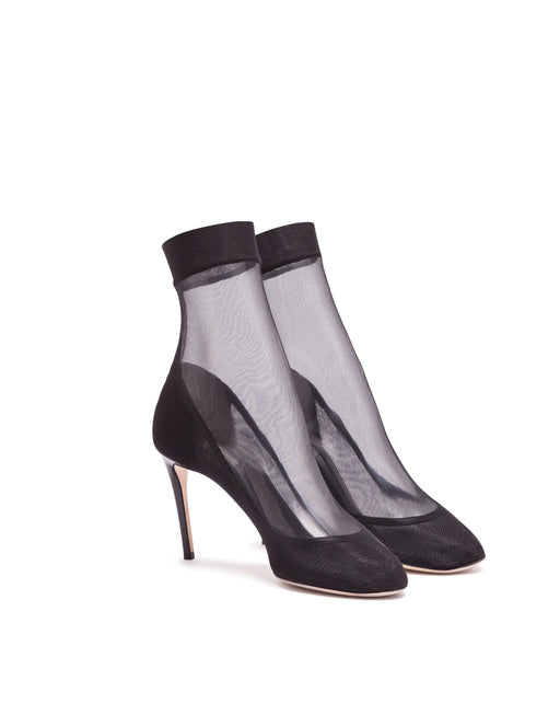 ANKLE BOOTS IN STRETCH TULLE AND PATENT LEATHER
