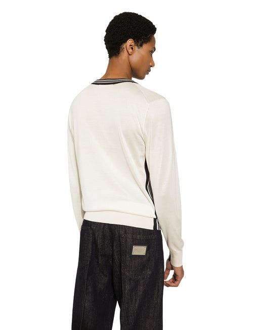SILK V-NECK SWEATER WITH DG EMBROIDERY