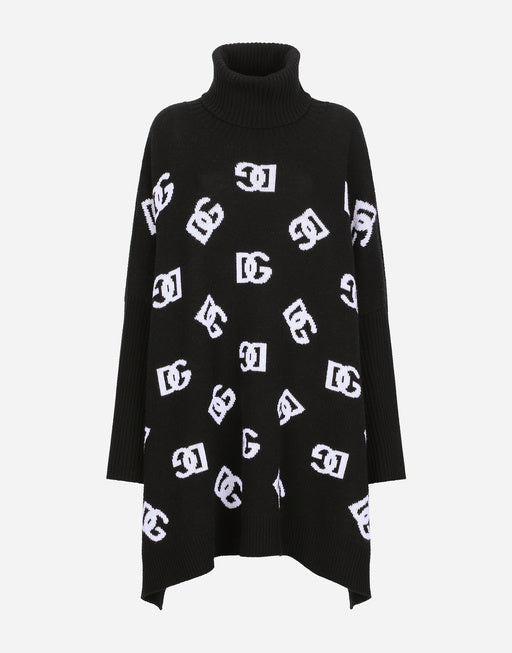 WOOL PONCHO WITH JACQUARD DG LOGO