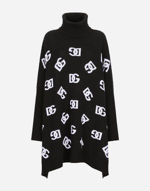 WOOL PONCHO WITH JACQUARD DG LOGO