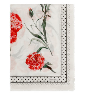 LARGE CARNATION-PRINT SILK AND CASHMERE SCARF (140 X 140)