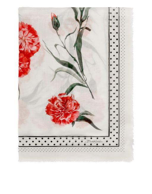 LARGE CARNATION-PRINT SILK AND CASHMERE SCARF (140 X 140)