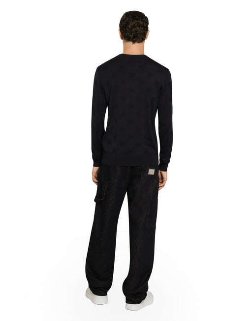 SILK ROUND-NECK SWEATER WITH ALL-OVER DG INLAY