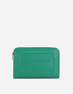 SMALL CALFSKIN POUCH WITH RAISED LOGO