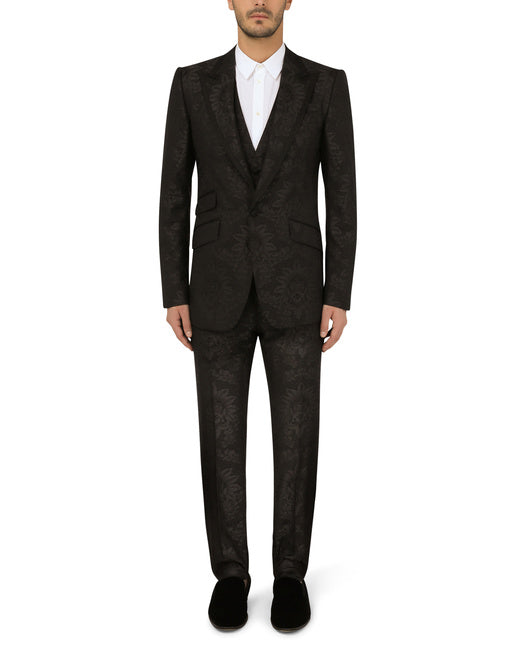 JACQUARD SICILIA-FIT SUIT WITH SATIN PIPING