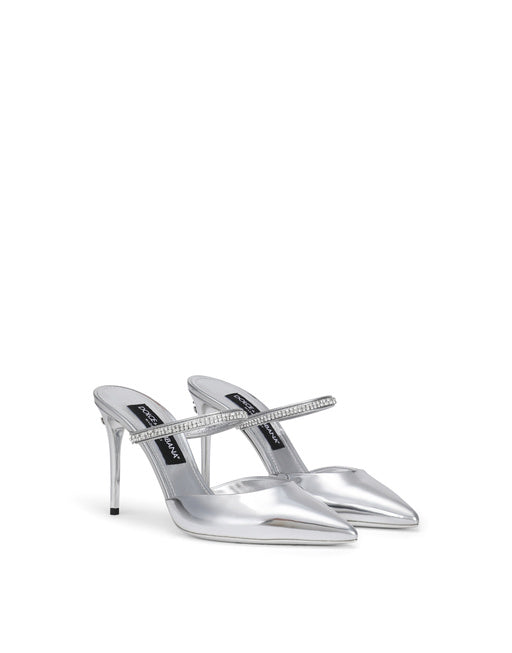 MIRRORED-EFFECT CALFSKIN MULES WITH EMBROIDERY