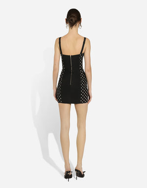 POLKA-DOT MARQUISETTE MINIDRESS WITH CORSET DETAILS