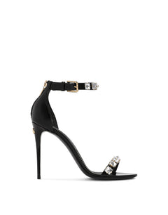 POLISHED CALFSKIN SANDALS WITH RHINESTONES