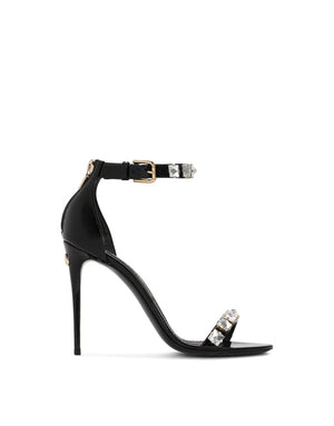 POLISHED CALFSKIN SANDALS WITH RHINESTONES