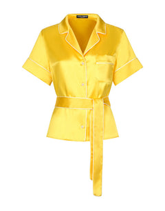 SILK TWILL PAJAMA SHIRT WITH BELT