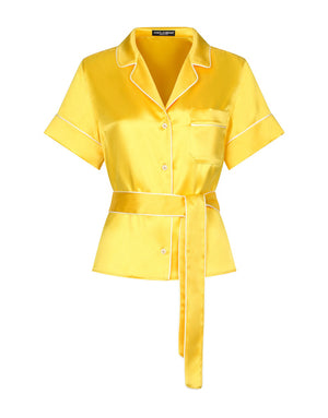 SILK TWILL PAJAMA SHIRT WITH BELT