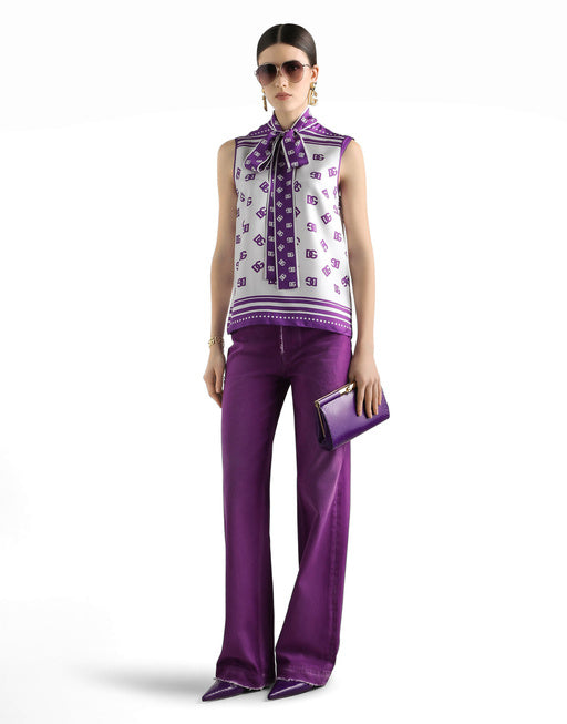 DG LOGO ALL-OVER SILK TWILL TOP