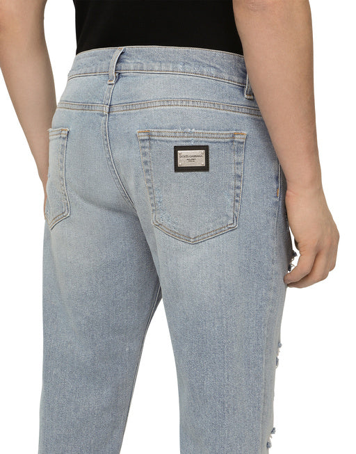 WASHED STRETCH DENIM SLIM JEANS
