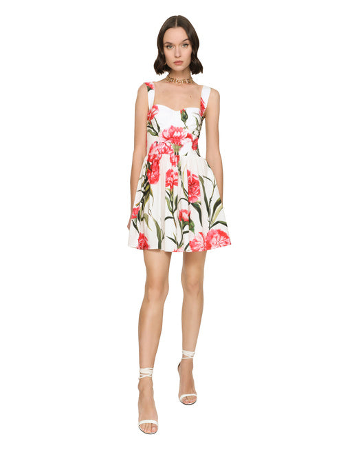 SHORT CARNATION-PRINT POPLIN DRESS