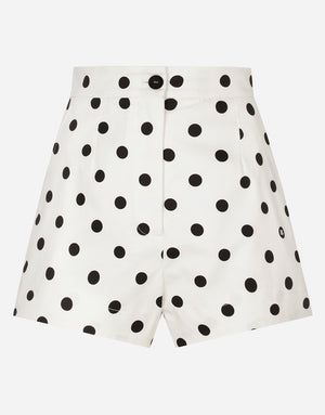HIGH-WAISTED COTTON SHORTS WITH POLKA-DOT PRINT