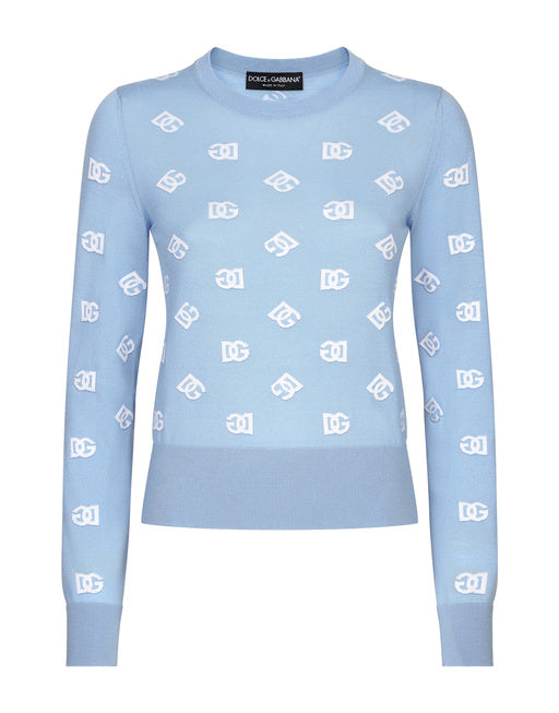 WOOL AND SILK JACQUARD SWEATER WITH TONAL DG LOGO