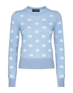 WOOL AND SILK JACQUARD SWEATER WITH TONAL DG LOGO