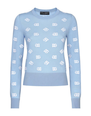 WOOL AND SILK JACQUARD SWEATER WITH TONAL DG LOGO