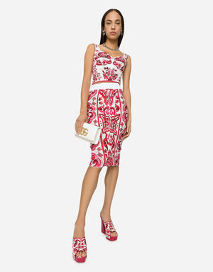 MAJOLICA-PRINT MARQUISETTE PENCIL SKIRT