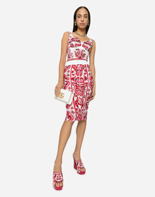 MAJOLICA-PRINT MARQUISETTE PENCIL SKIRT