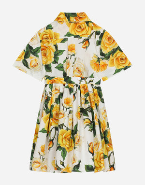 POPLIN DRESS WITH YELLOW ROSE PRINT