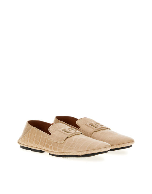 CROCODILE-PRINT CALFSKIN DRIVER SHOES