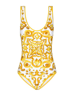 MAJOLICA-PRINT RACING SWIMSUIT