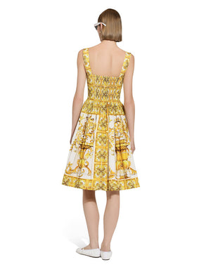 MIDI CORSET DRESS IN COTTON POPLIN WITH MAJOLICA PRINT