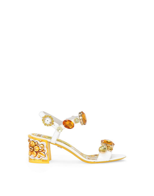 PATENT LEATHER SANDALS WITH STONE EMBELLISHMENT AND PAINTED HEEL