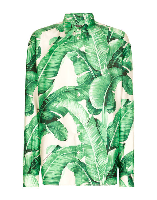 OVERSIZE SILK SHIRT WITH BANANA-TREE PRINT
