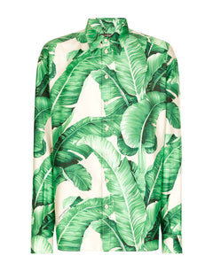 OVERSIZE SILK SHIRT WITH BANANA-TREE PRINT