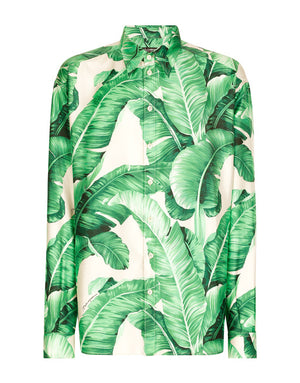 OVERSIZE SILK SHIRT WITH BANANA-TREE PRINT