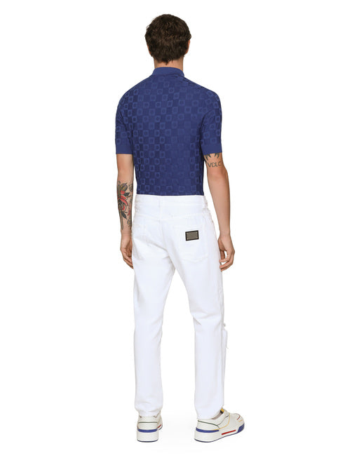 3D CHECK SILK JACQUARD POLO-SHIRT