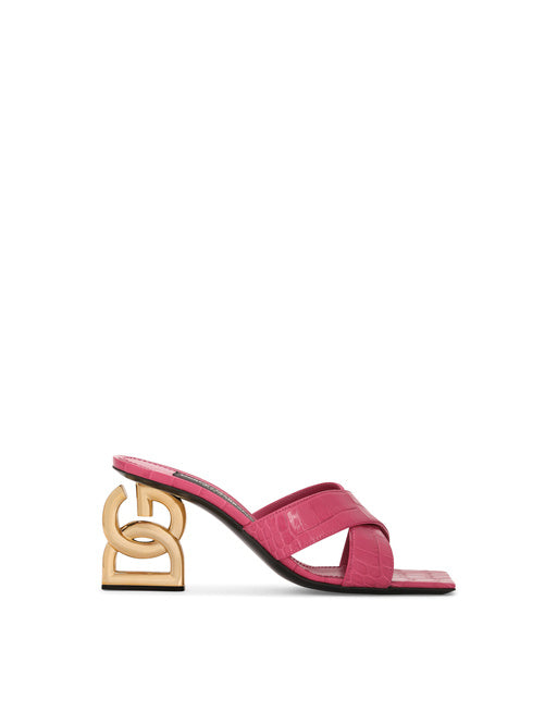CROCODILE-PRINT CALFSKIN MULES WITH DG POP HEEL
