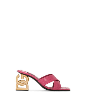 CROCODILE-PRINT CALFSKIN MULES WITH DG POP HEEL