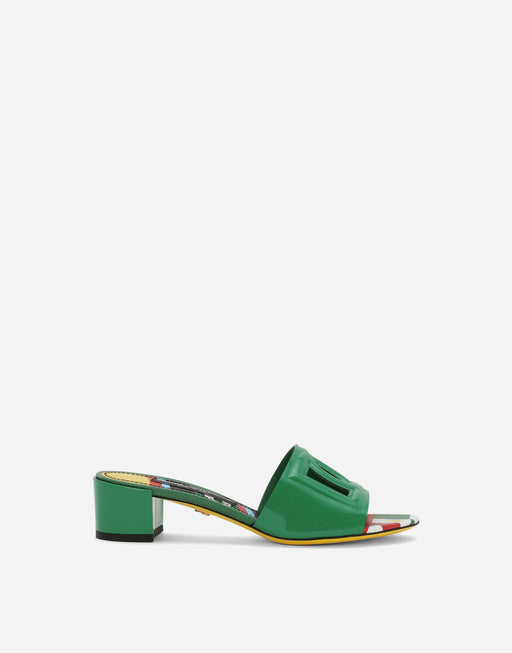 PATENT LEATHER DG MULES WITH CUT-OUT
