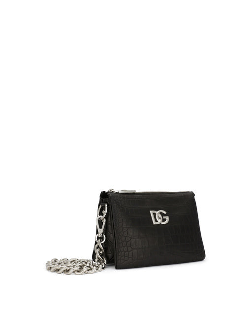 SMALL TRIS BAG IN CROCODILE-PRINT CALFSKIN