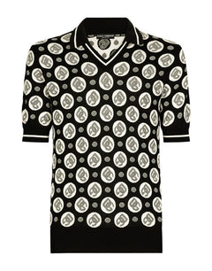 SILK JACQUARD V-NECK POLO-SHIRT WITH DG LOGO