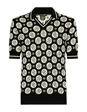 SILK JACQUARD V-NECK POLO-SHIRT WITH DG LOGO