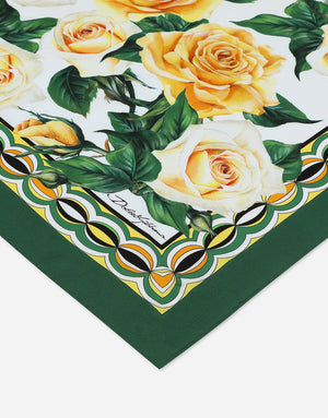TWILL SCARF WITH YELLOW ROSE PRINT (70 X 70)