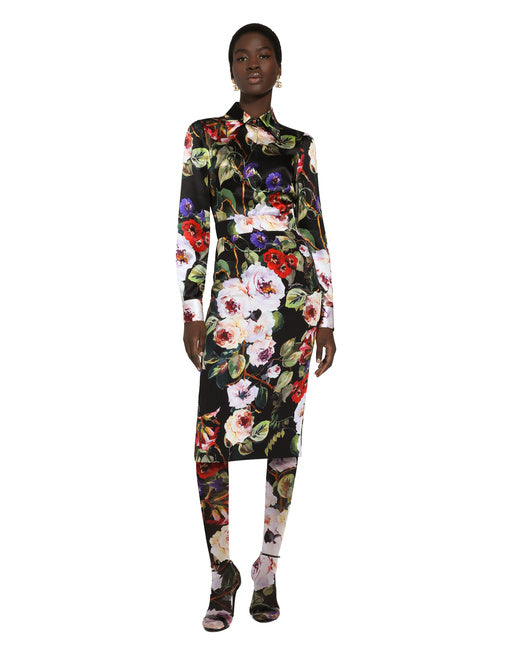 SATIN SHIRT WITH ROSE GARDEN PRINT