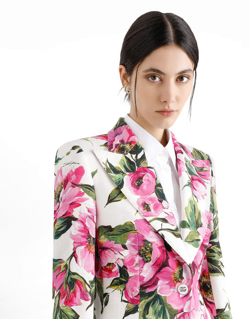 COTTON JACQUARD TURLINGTON JACKET WITH PEONY PRINT