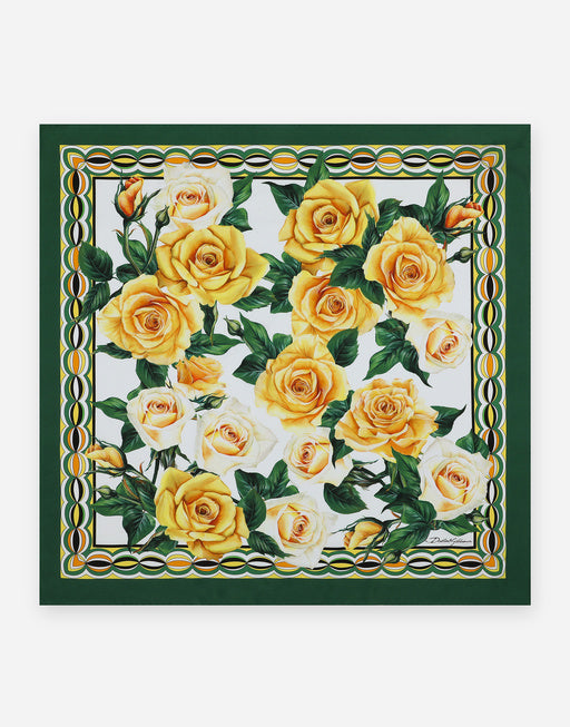 TWILL SCARF WITH YELLOW ROSE PRINT (70 X 70)