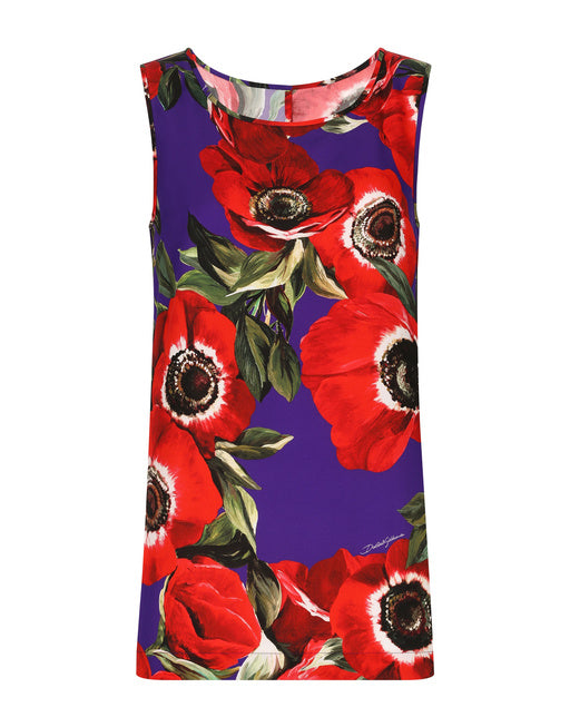 CHARMEUSE TANK TOP WITH ANEMONE PRINT