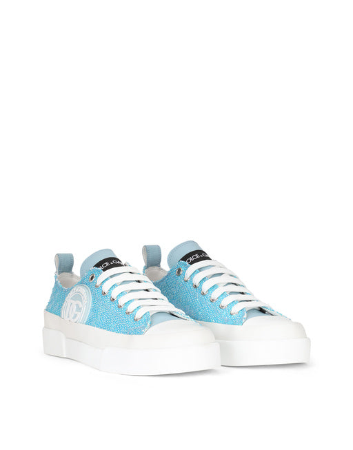 RUBBERIZED CALFSKIN PORTOFINO LIGHT SNEAKERS WITH MICRO-SEQUINS