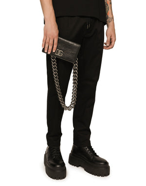 MATTE NAPPA LEATHER WALLET WITH STRAP AND CROSSOVER DG LOGO