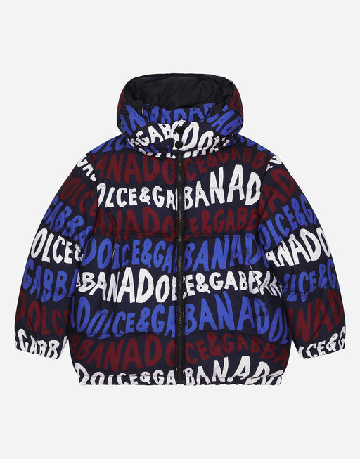 SHORT NYLON DOWN JACKET WITH DOLCE&GABBANA PRINT
