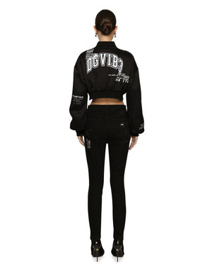 SHORT SATIN BOMBER JACKET WITH DGVIB3 PRINT