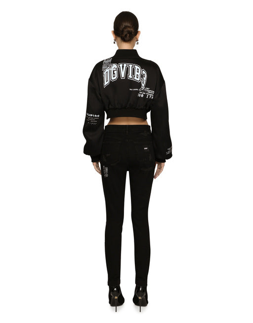 SHORT SATIN BOMBER JACKET WITH DGVIB3 PRINT