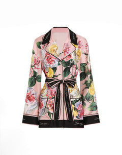 TWILL PAJAMA SHIRT WITH ROSE AND PEONY PRINT